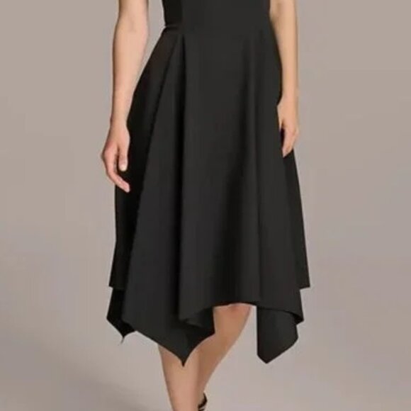 Donna Karan Women's Square-Neck Asymmetric-Hem Dress Black Size 8 - Picture 5 of 8